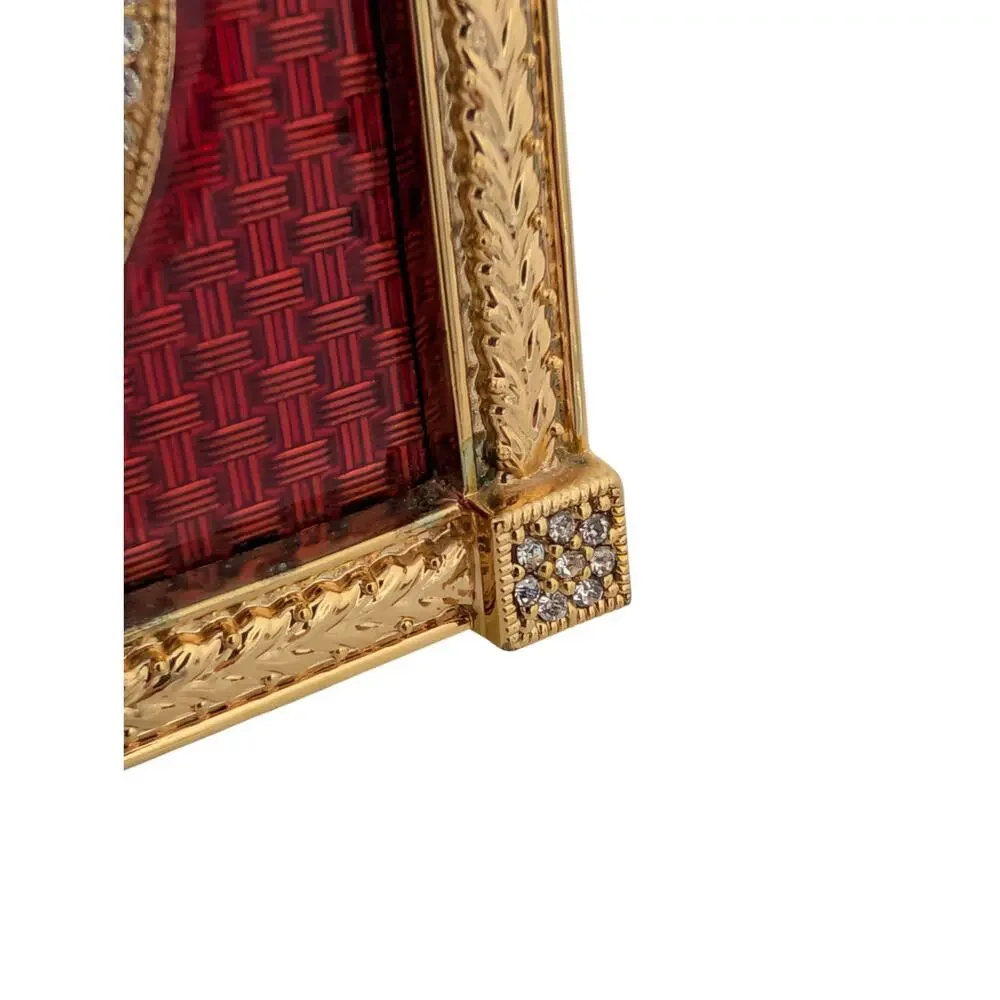 Faberge Red Guilloche Catherine Palace Signed Miniature Picture Frame Gold Plate